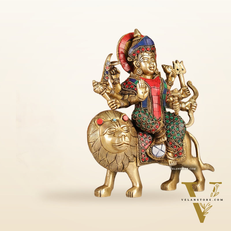 Brass Durga Superfine Statue 8" Stonework
