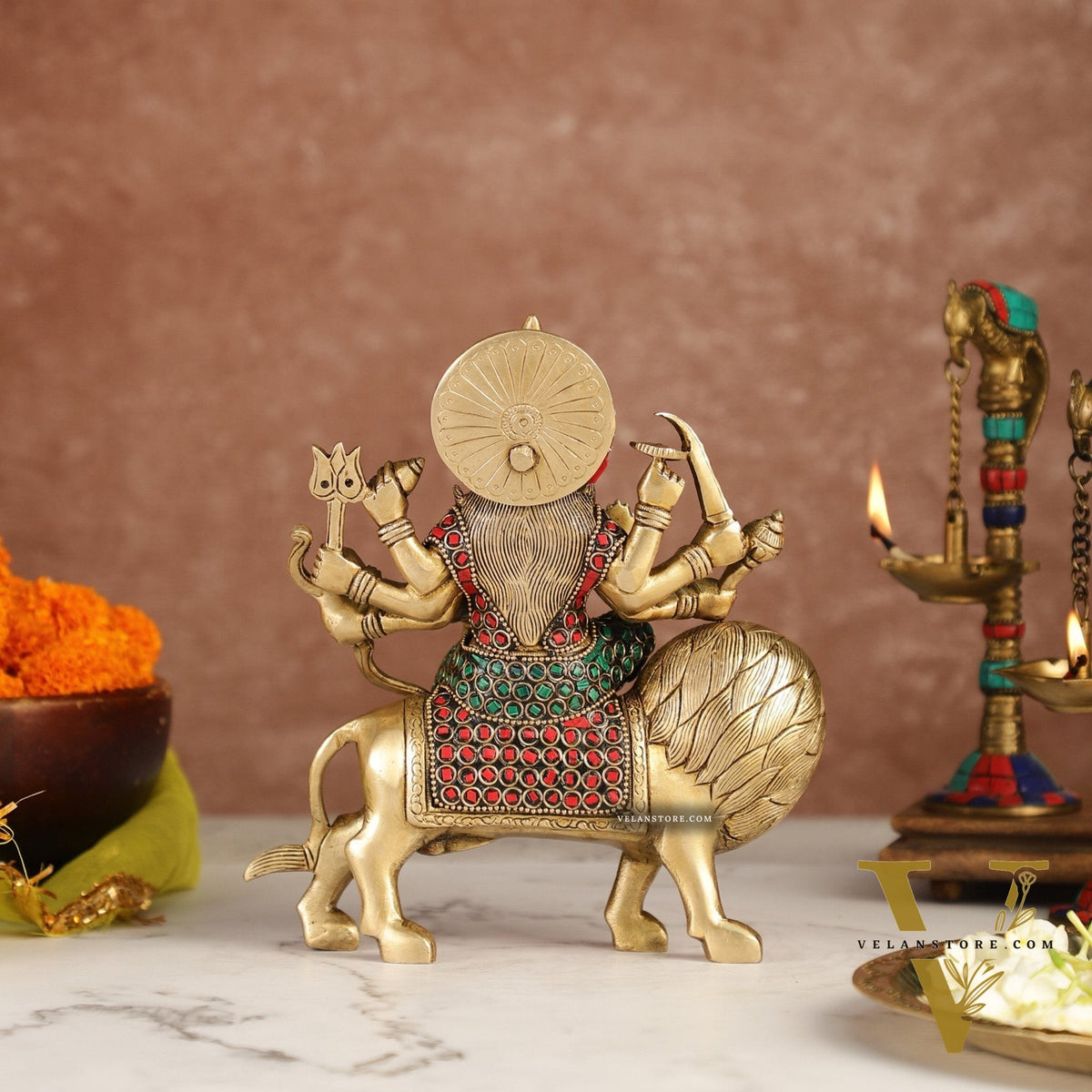 Brass Durga Superfine Statue 8" Stonework