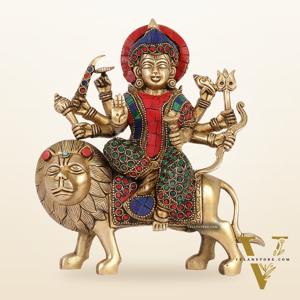 Brass Durga Superfine Statue 8" Stonework