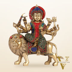 Brass Durga Superfine Statue 8" Stonework