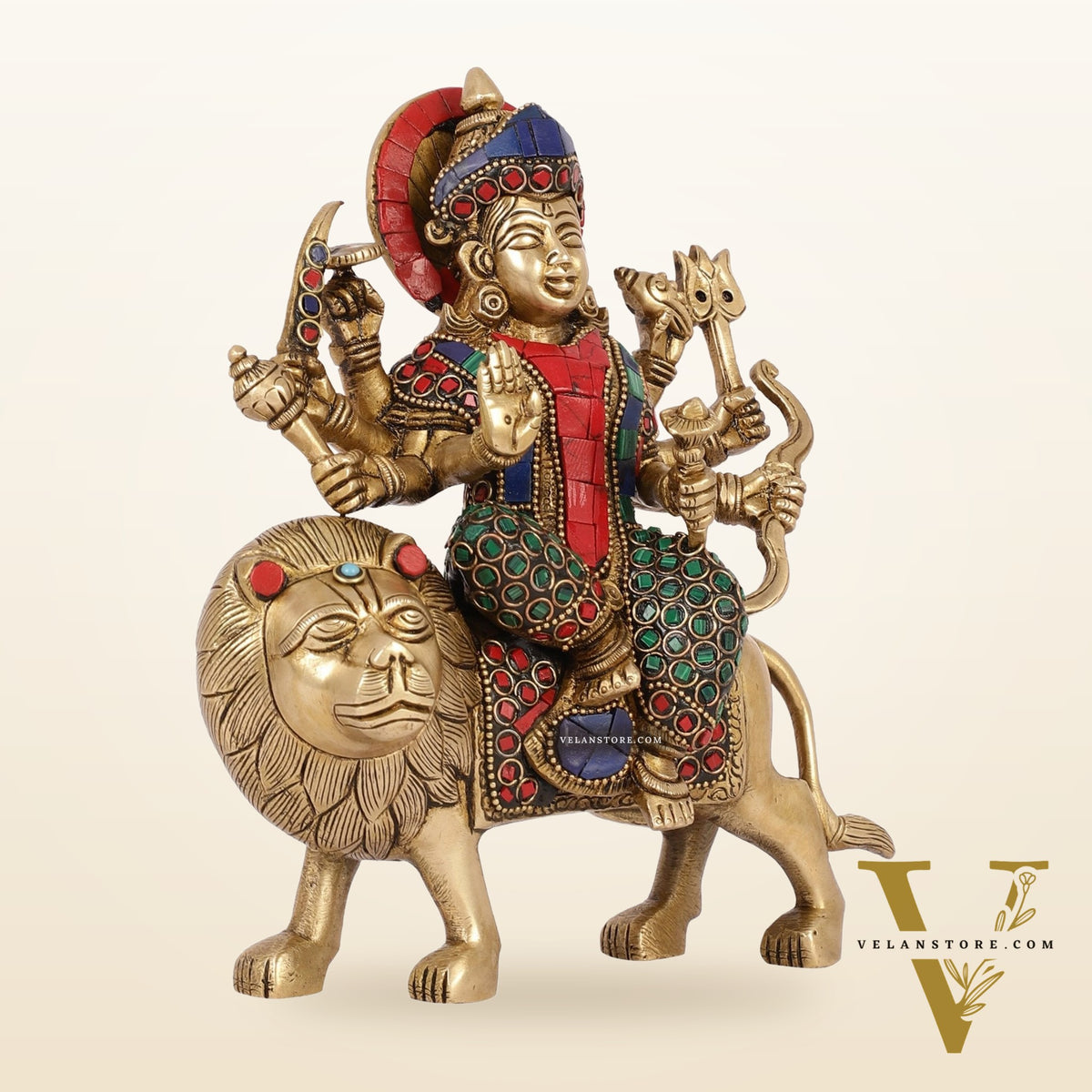 Brass Durga Superfine Statue 8" Stonework