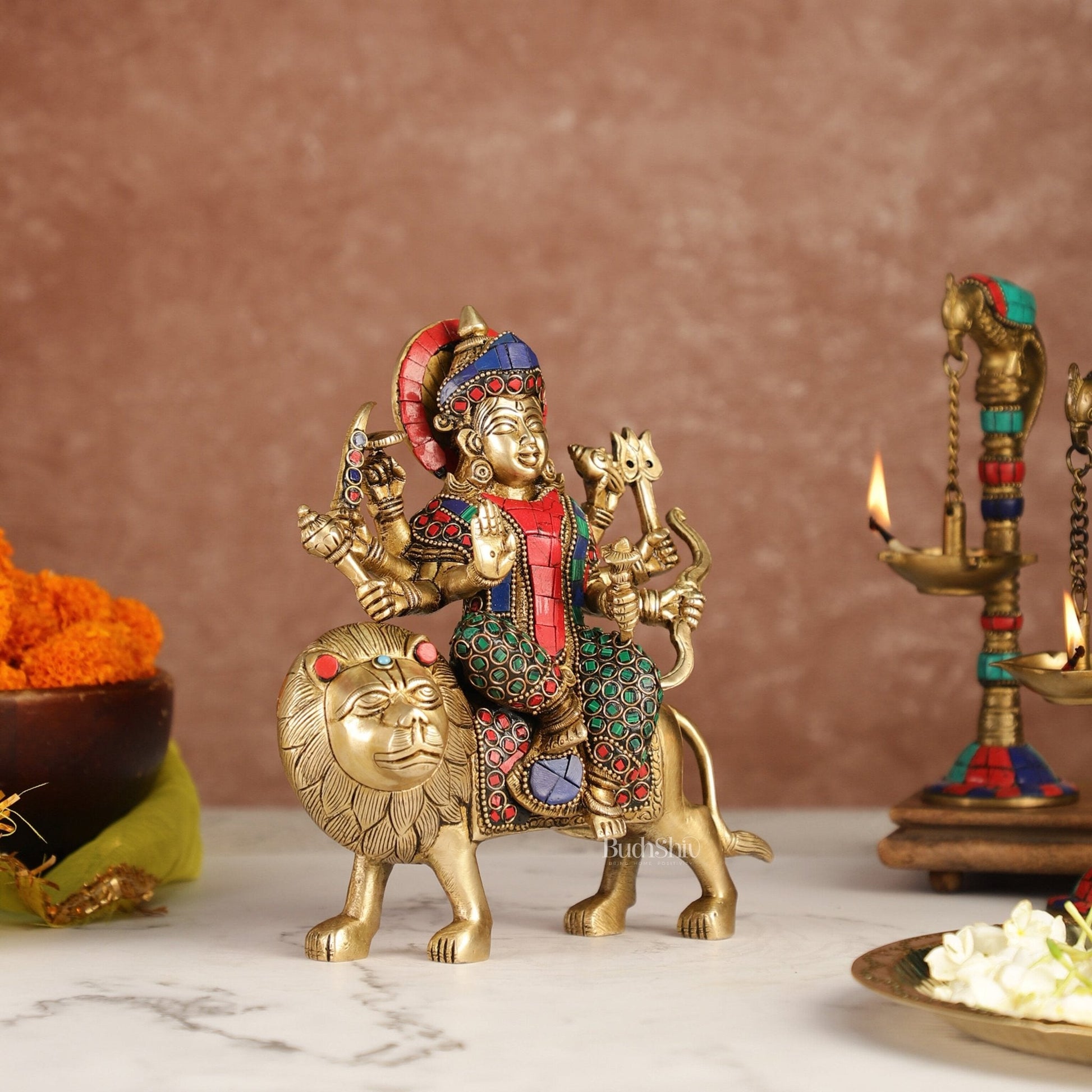 Brass Durga Superfine Statue 8" Stonework