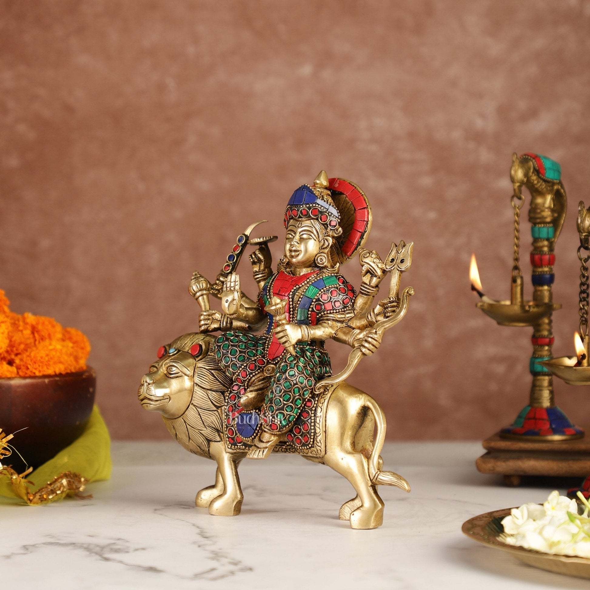 Brass Durga Superfine Statue 8" Stonework