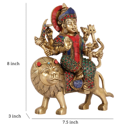 Brass Durga Superfine Statue 8" Stonework