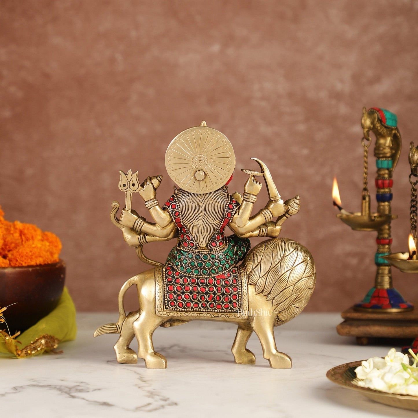 Brass Durga Superfine Statue 8" Stonework