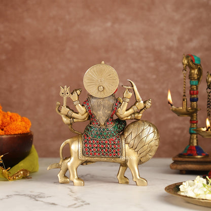 Brass Durga Superfine Statue 8" Stonework