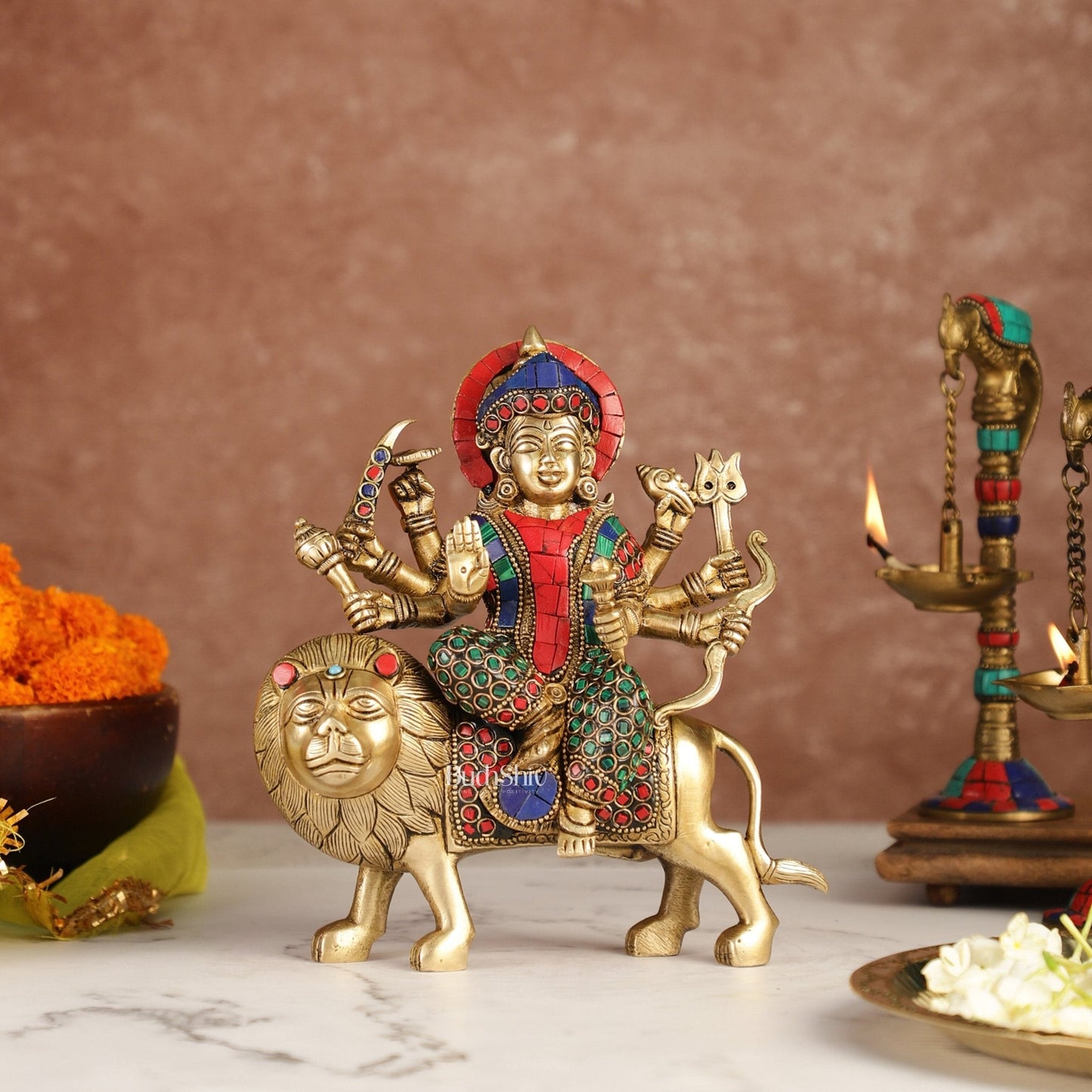 Brass Durga Superfine Statue 8" Stonework