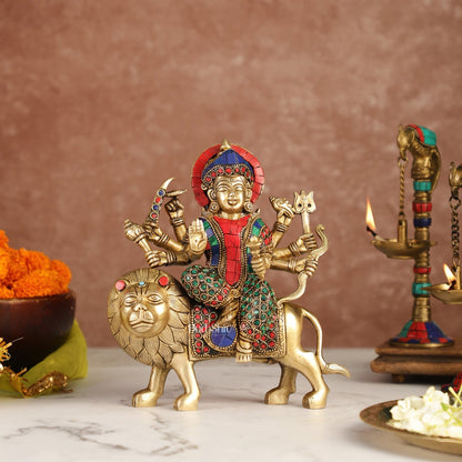 Brass Durga Superfine Statue 8" Stonework