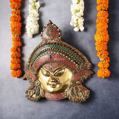 Brass Durga Wall Hanging 8x11 inch