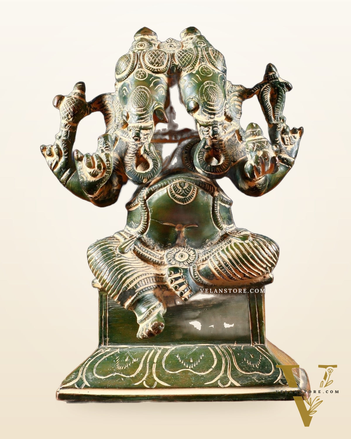 Brass Dvimukha Ganapati Statue – Two-Faced Form with Dual Trunk Direction 6"