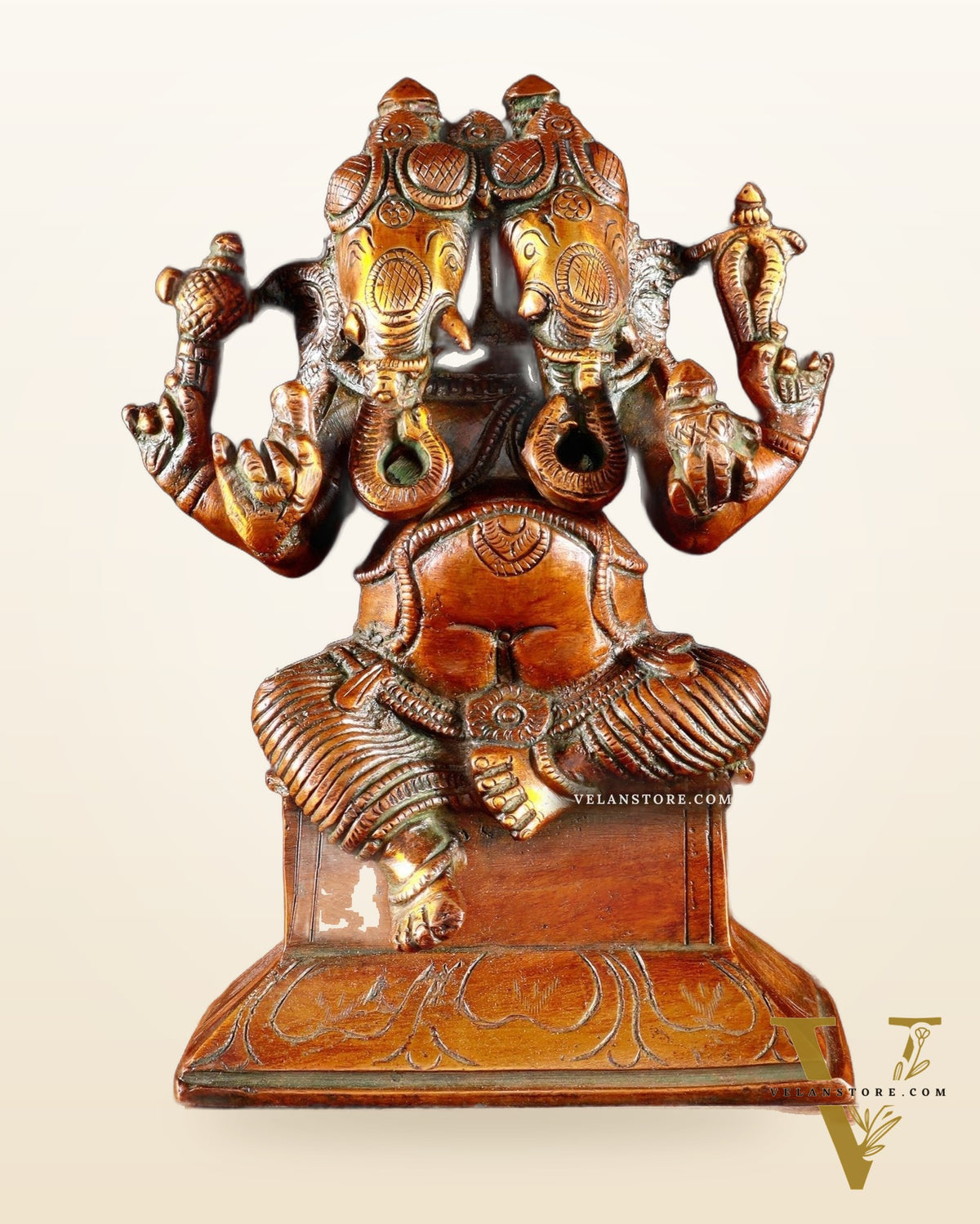 Brass Dvimukha Ganapati Statue – Two-Faced Form with Dual Trunk Direction 6"