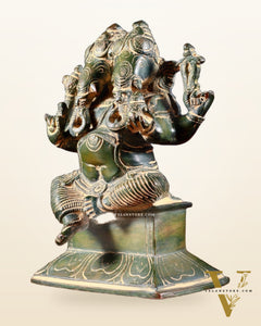 Brass Dvimukha Ganapati Statue – Two-Faced Form with Dual Trunk Direction 6"