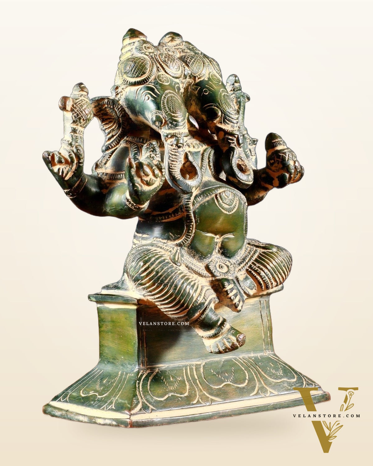 Brass Dvimukha Ganapati Statue – Two-Faced Form with Dual Trunk Direction 6"