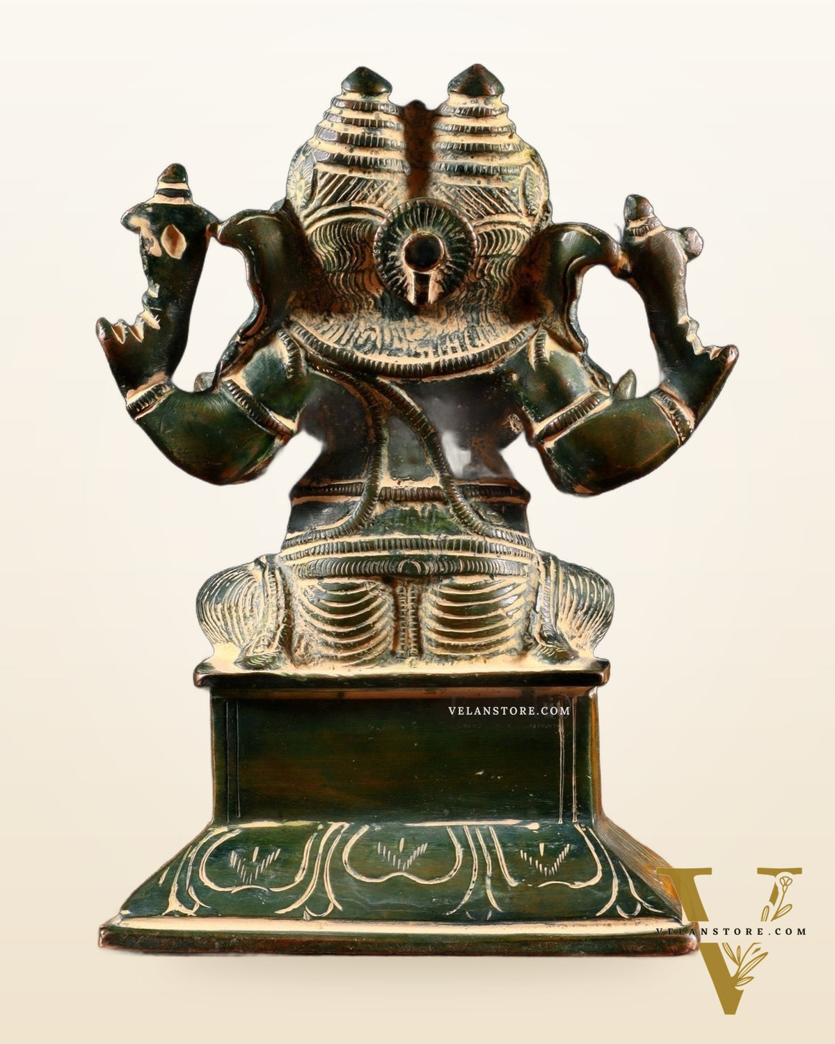 Brass Dvimukha Ganapati Statue – Two-Faced Form with Dual Trunk Direction 6"