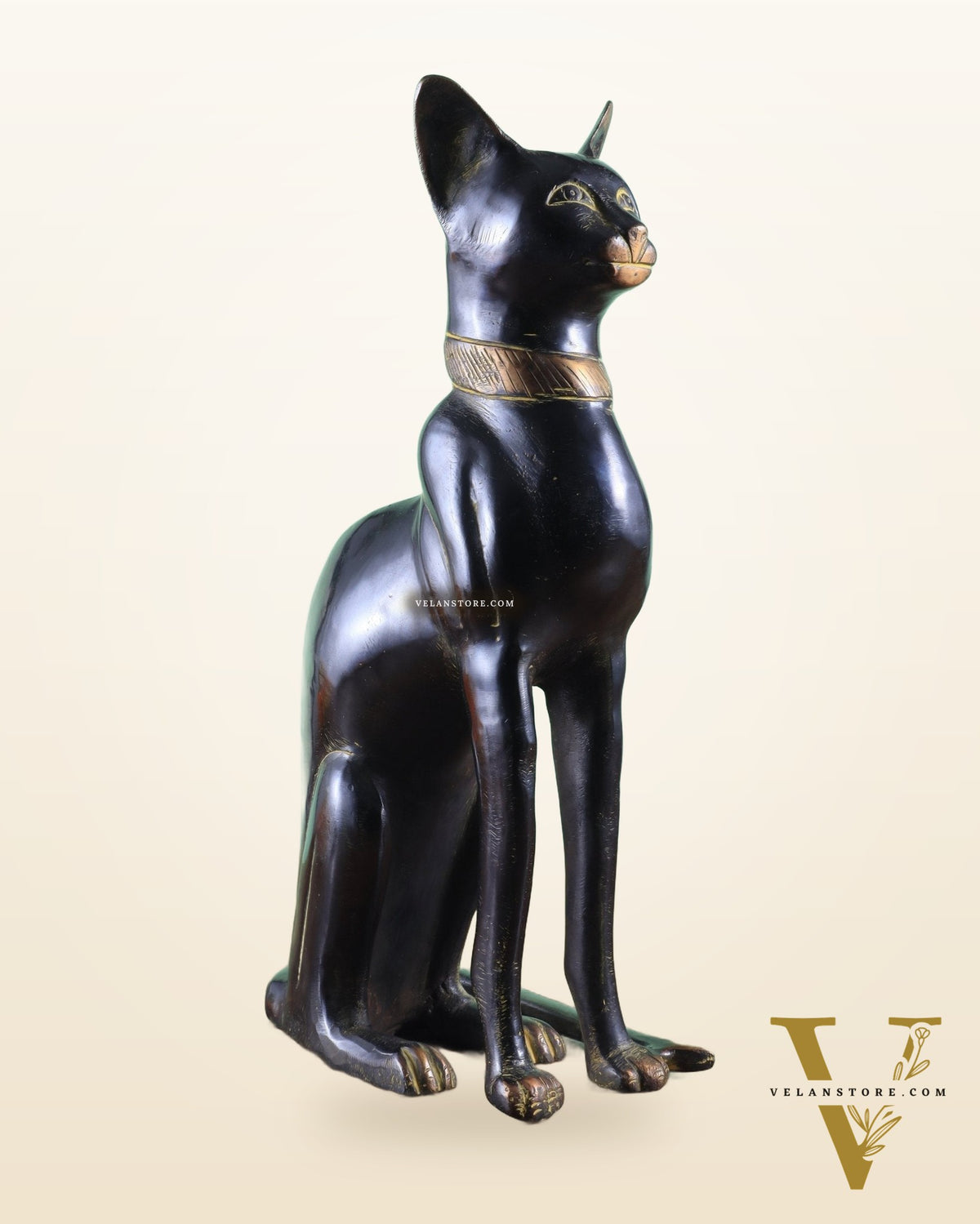 Brass Egyptian Black Cat  – Elegant Showpiece 14"