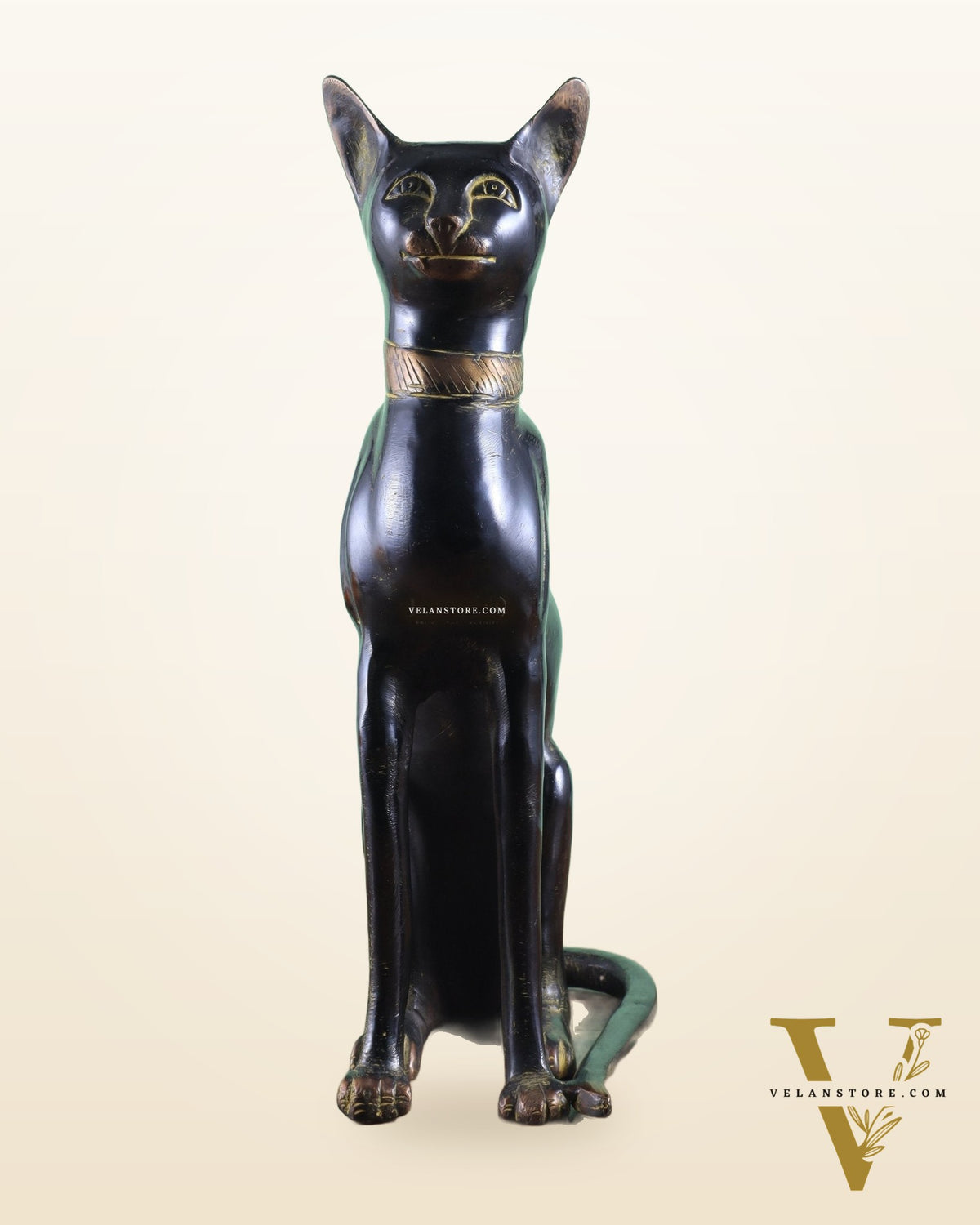 Brass Egyptian Black Cat  – Elegant Showpiece 14"