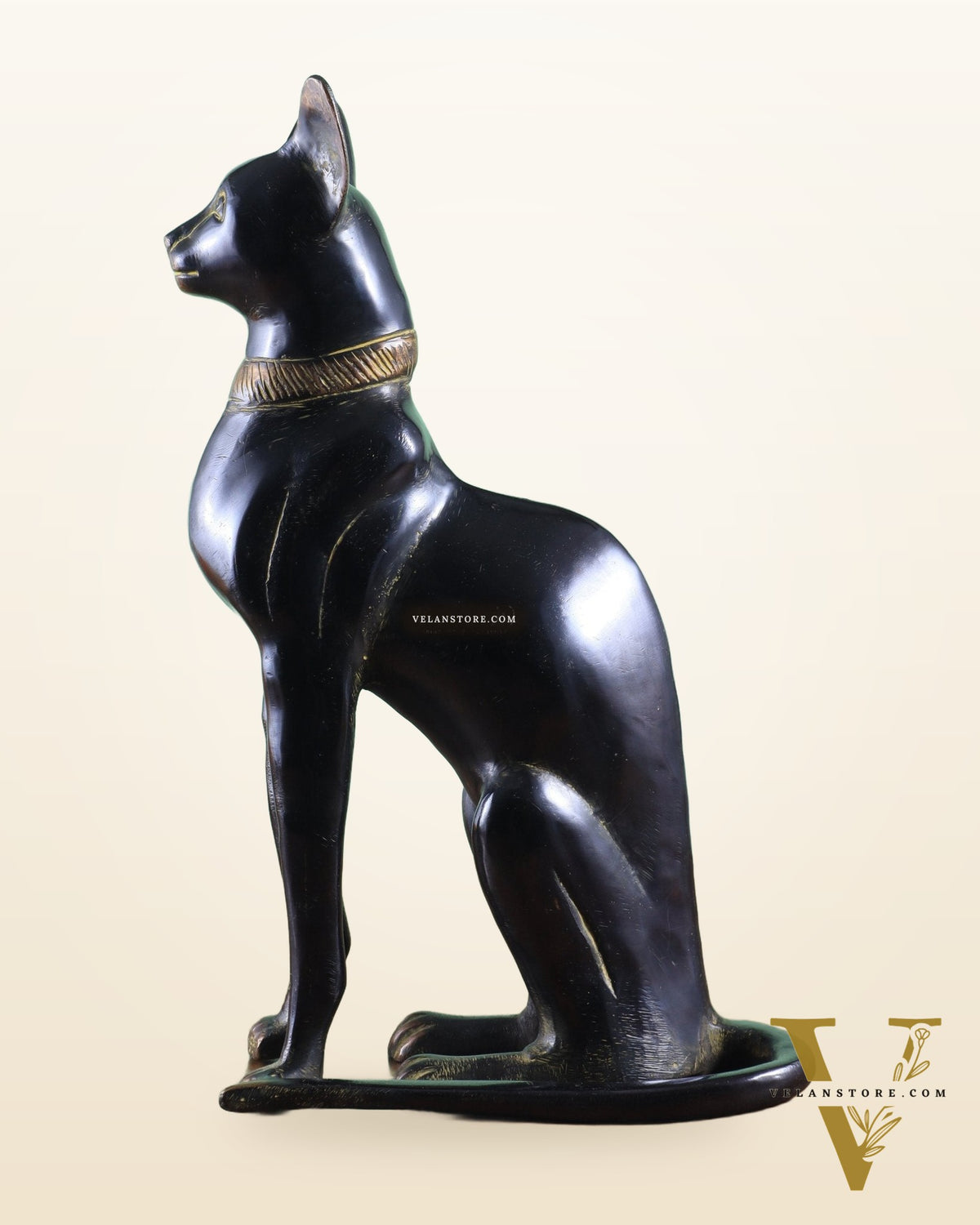 Brass Egyptian Black Cat  – Elegant Showpiece 14"