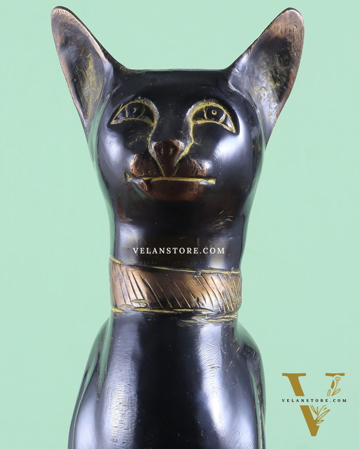 Brass Egyptian Black Cat  – Elegant Showpiece 14"