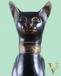 Brass Egyptian Black Cat  – Elegant Showpiece 14"