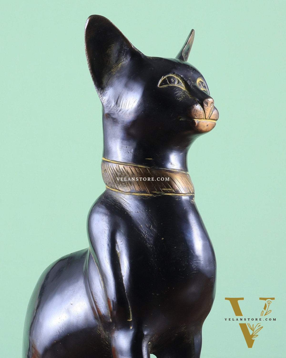 Brass Egyptian Black Cat  – Elegant Showpiece 14"