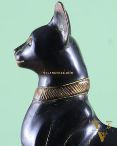 Brass Egyptian Black Cat  – Elegant Showpiece 14"