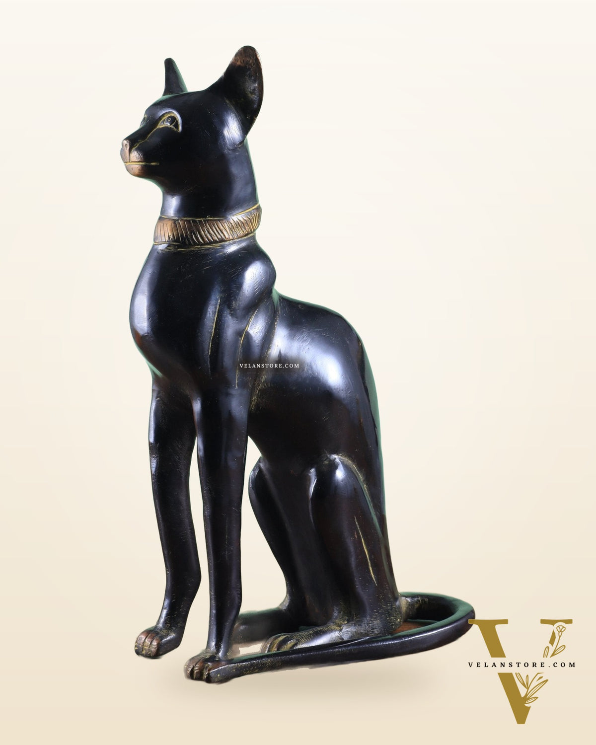 Brass Egyptian Black Cat  – Elegant Showpiece 14"
