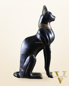 Brass Egyptian Black Cat  – Elegant Showpiece 14"