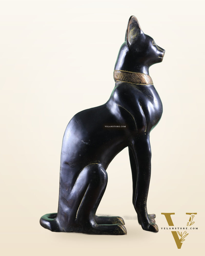 Brass Egyptian Black Cat  – Elegant Showpiece 14"