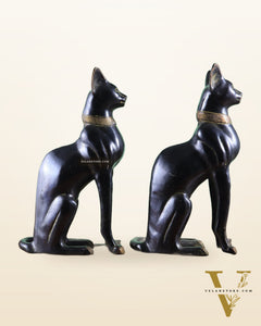Brass Egyptian Black Cat Pair – Elegant Showpiece 14"