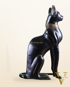 Brass Egyptian Black Cat Pair – Elegant Showpiece 14"