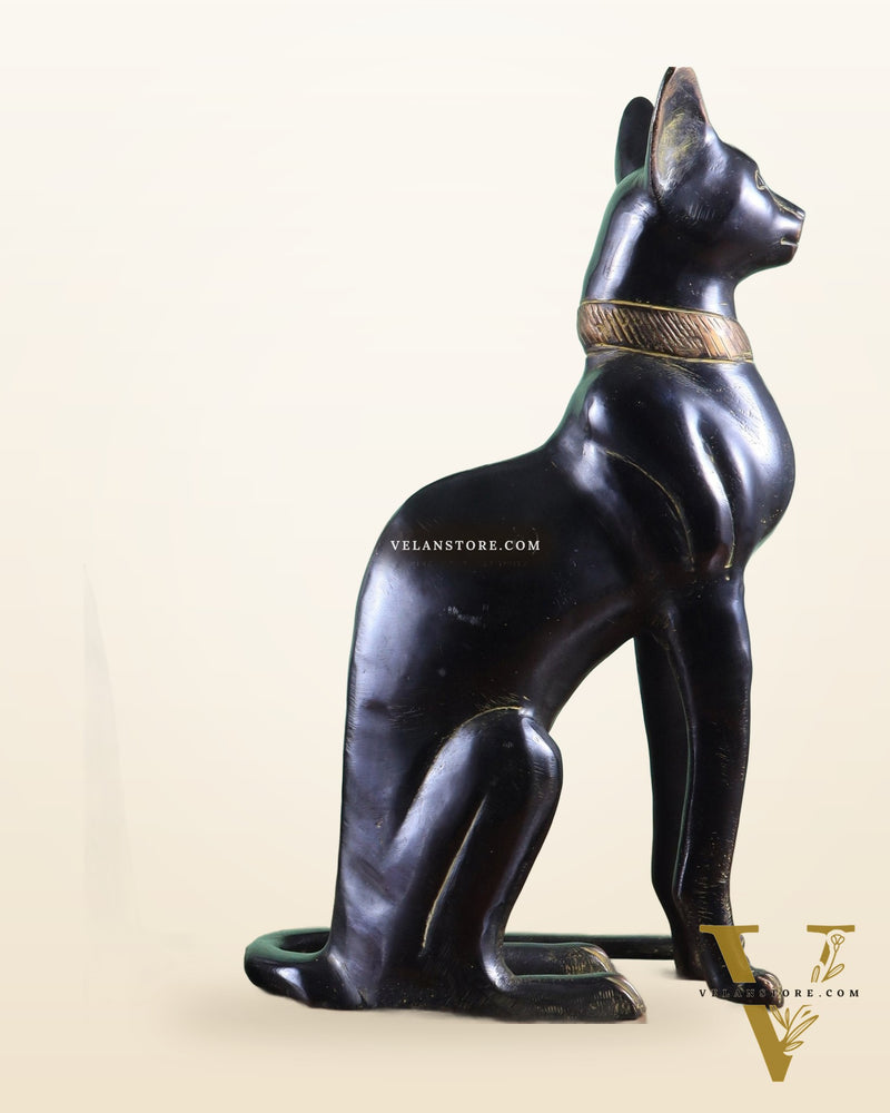 Brass Egyptian Black Cat Pair – Elegant Showpiece 14"