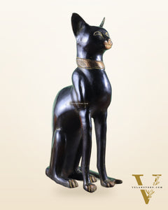 Brass Egyptian Black Cat Pair – Elegant Showpiece 14"