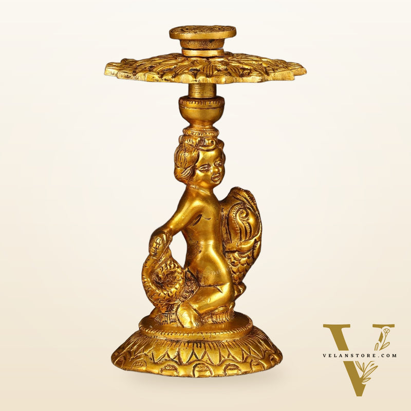 Brass Elegant Angel Table Showpiece Candle Holder 6" pair