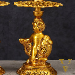 Brass Elegant Angel Table Showpiece Candle Holder 6" pair