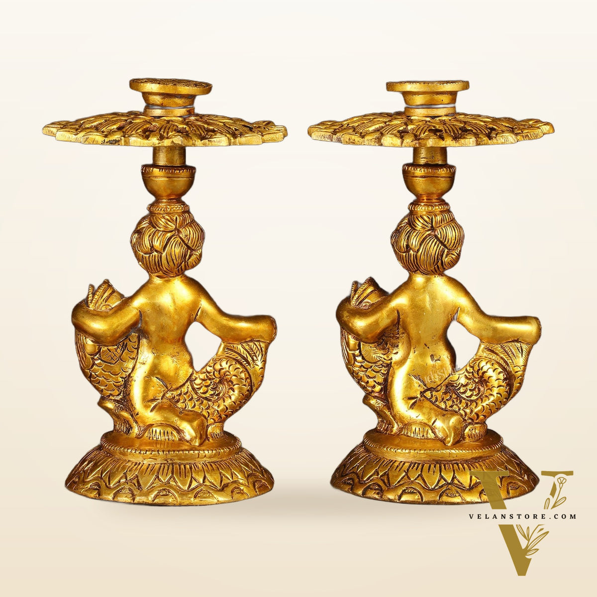 Brass Elegant Angel Table Showpiece Candle Holder 6" pair