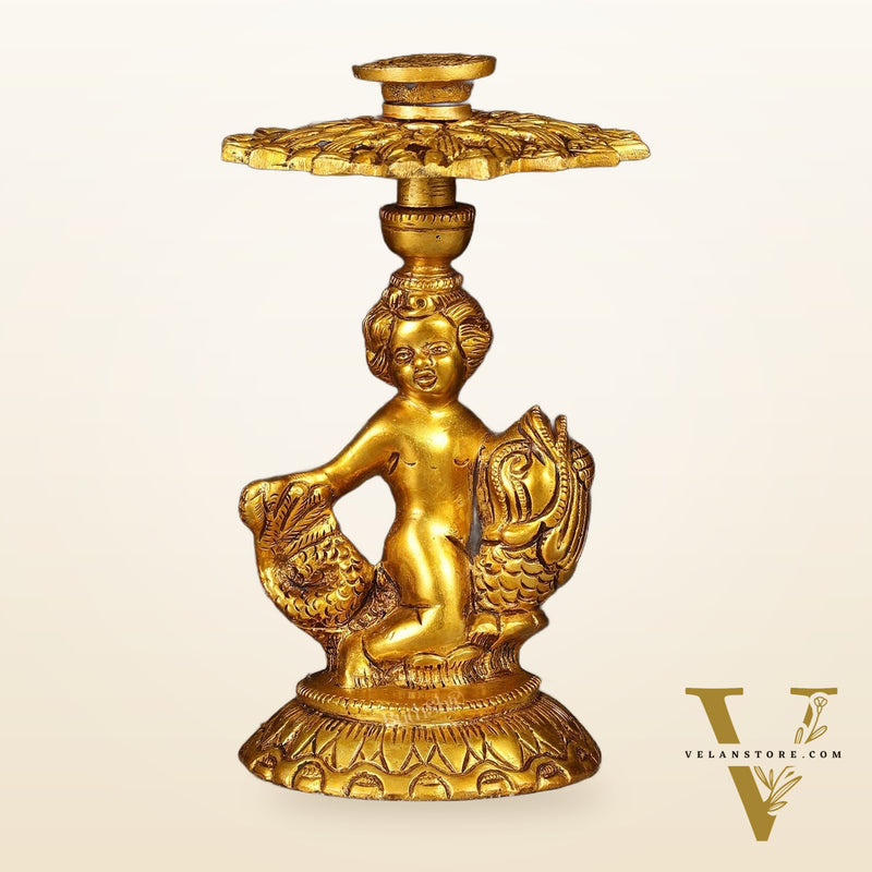 Brass Elegant Angel Table Showpiece Candle Holder 6"
