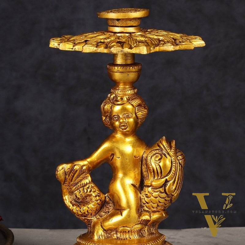 Brass Elegant Angel Table Showpiece Candle Holder 6"