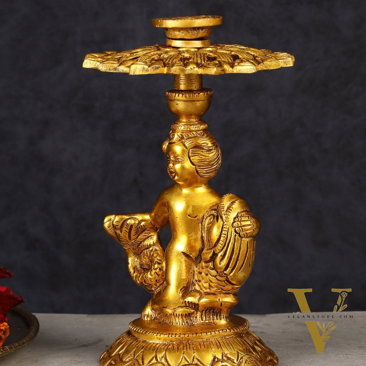 Brass Elegant Angel Table Showpiece Candle Holder 6"