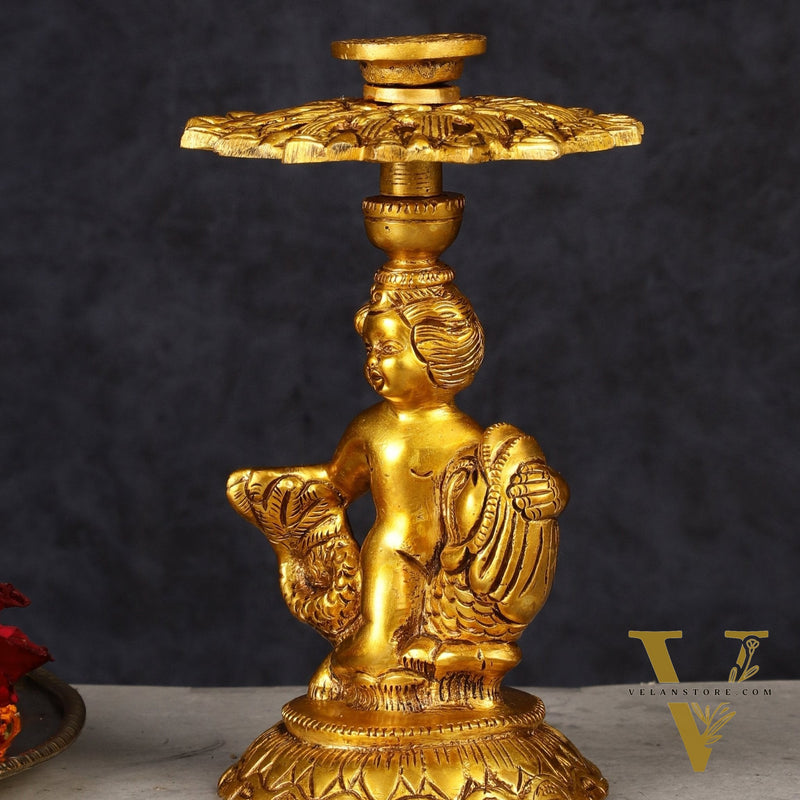 Brass Elegant Angel Table Showpiece Candle Holder 6"