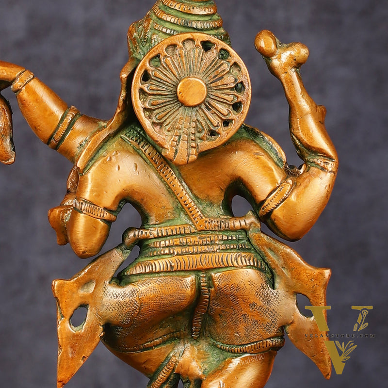 Brass Elegant Dancing Ganapati Statue - Vintage Bronze Finish, 8"