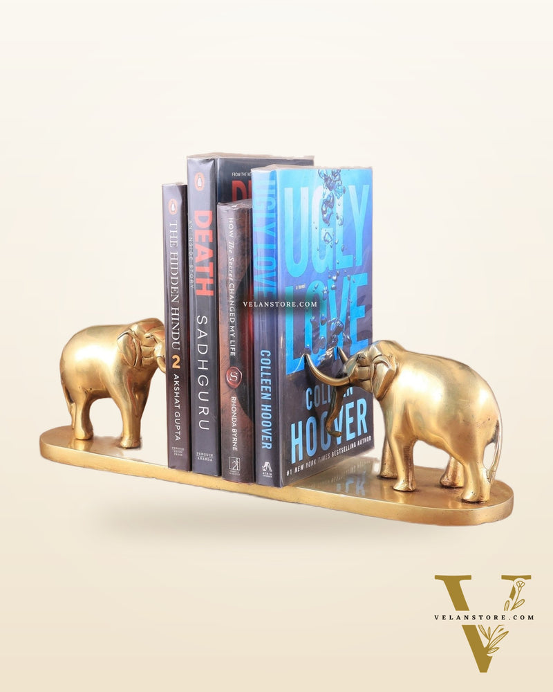 Brass Elephant Book Holder Showpiece – Pair 14.5"