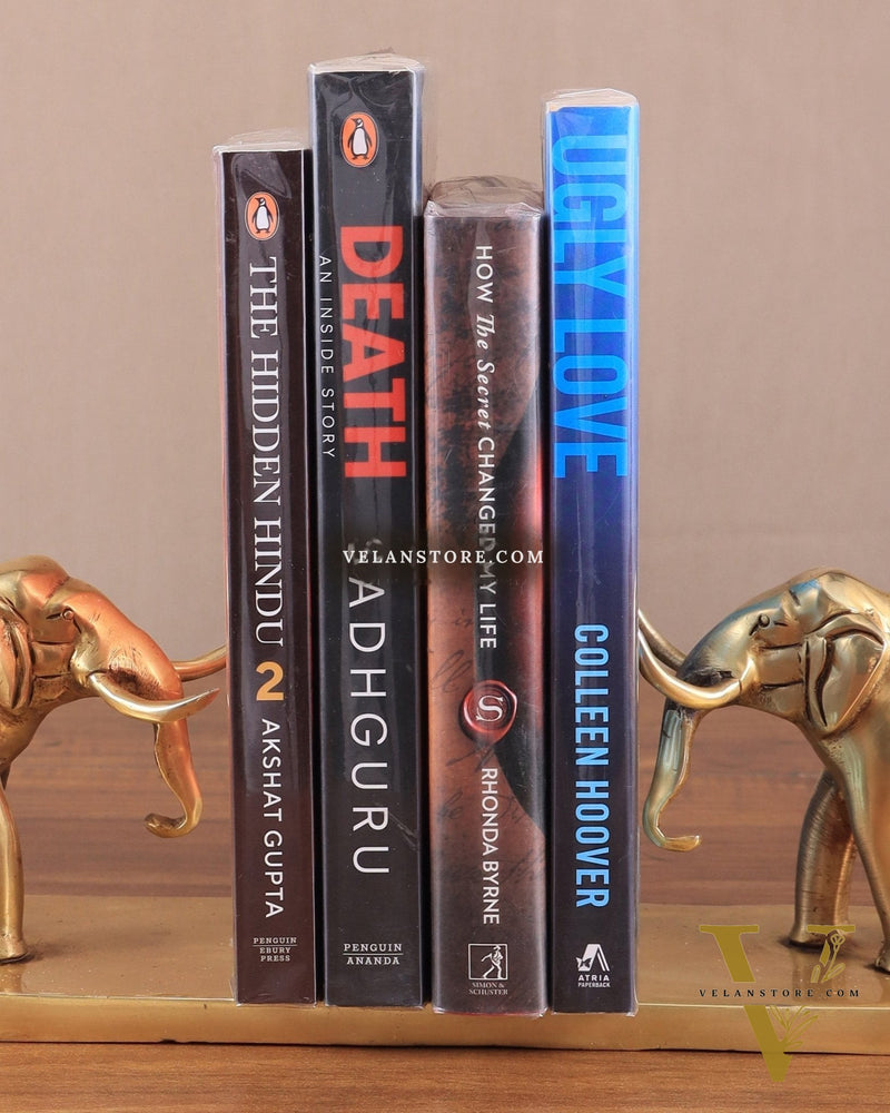 Brass Elephant Book Holder Showpiece – Pair 14.5"