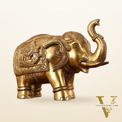 Brass Elephant Statues with Shankh and Chakra Engravings | 7.5"