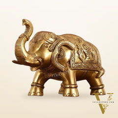 Brass Elephant Statues with Shankh and Chakra Engravings | 7.5"