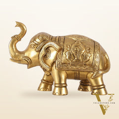 Brass Elephant Statues with Shankh and Chakra Engravings | 7.5"