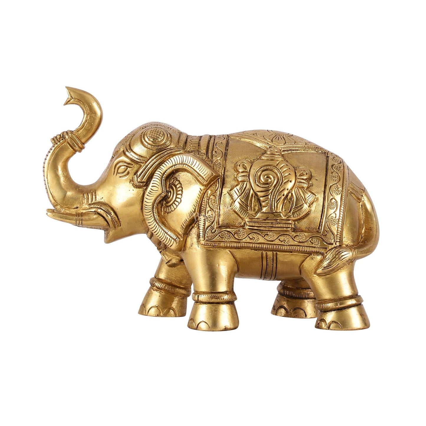 Brass Elephant Statues with Shankh and Chakra Engravings | 7.5"