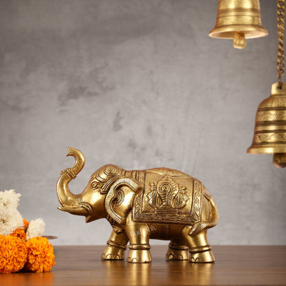 Brass Elephant Statues with Shankh and Chakra Engravings | 7.5"