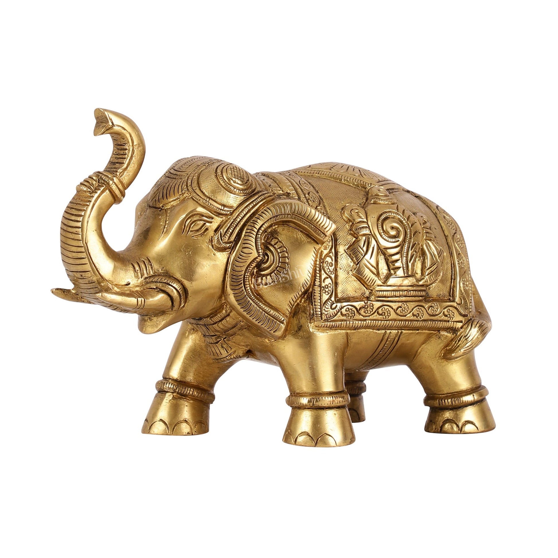 Brass Elephant Statues with Shankh and Chakra Engravings | 7.5"