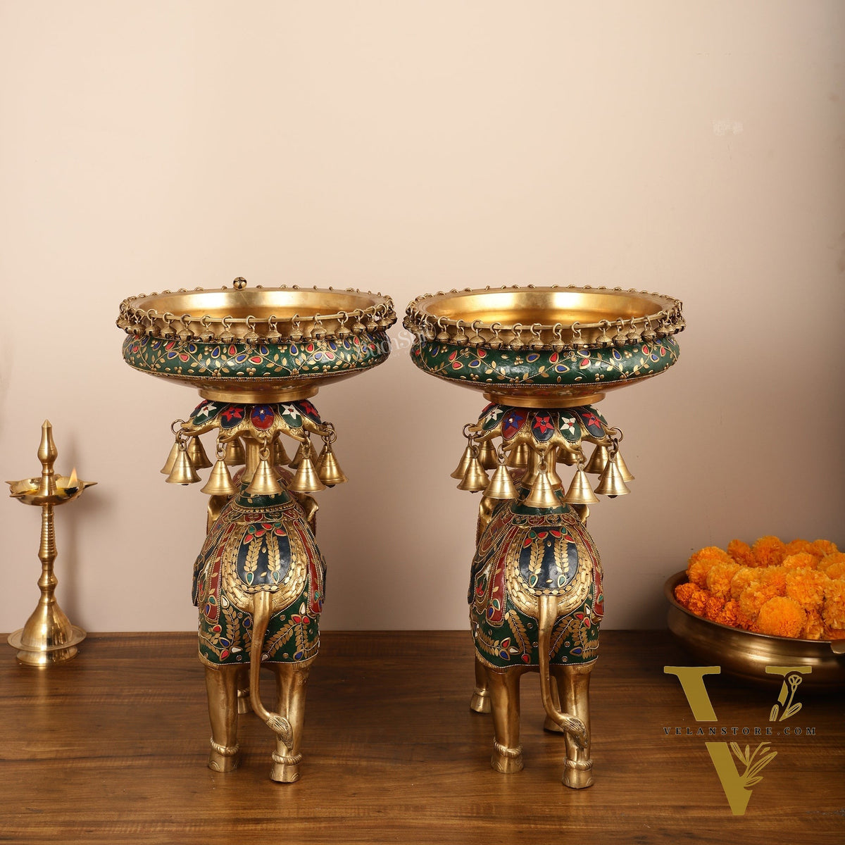 Brass elephant urli Large 21 inch pair