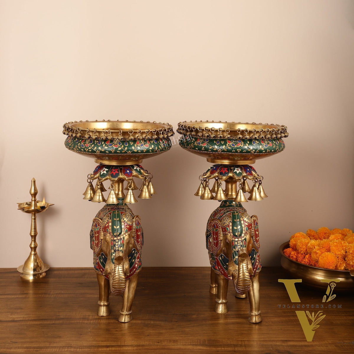 Brass elephant urli Large 21 inch pair